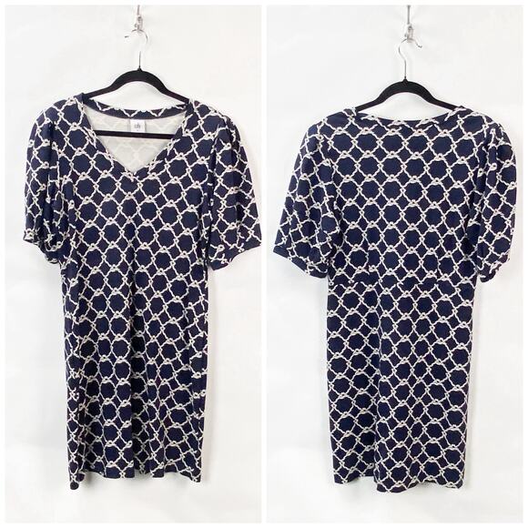 Cabi Medium Womens Dark Navy Chainlink Print Cruise Stretch Shirt Dress - Picture 1 of 6